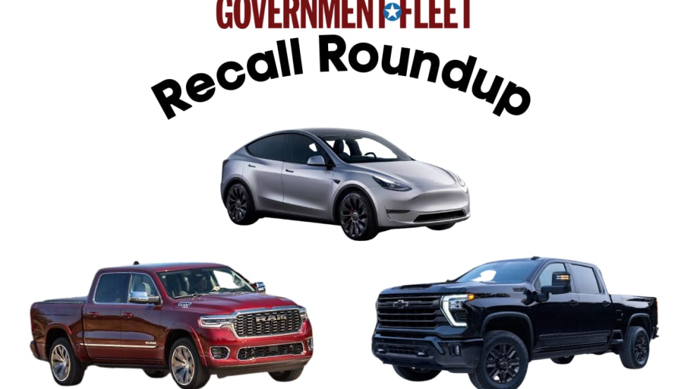 A photo shows a red Ram 1500, a silver Tesla Model Y, and a black Chevrolet Silverado 2500 HD.