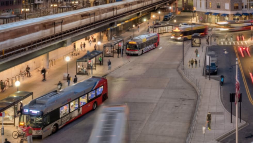 WMATA buses at a bus depot.