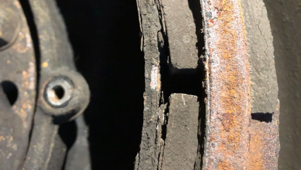 Brake lining showing corrosion