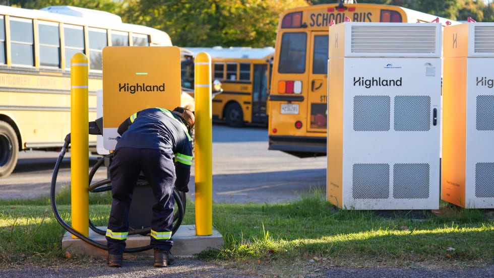 Highland Electric Fleets chargers and buses.