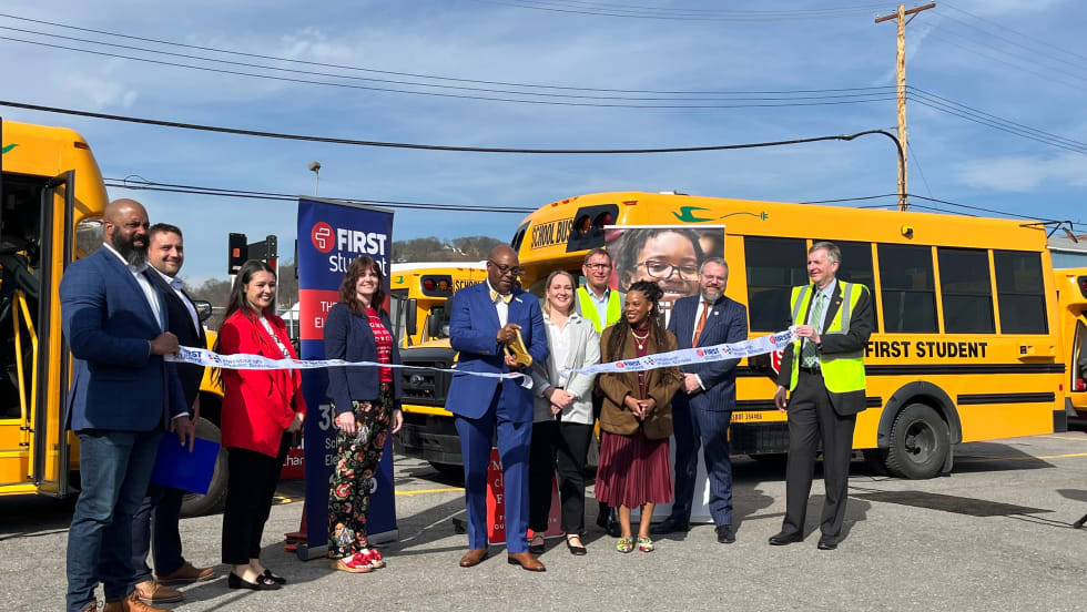 Pittsburg school bus deployment ribbon cutting