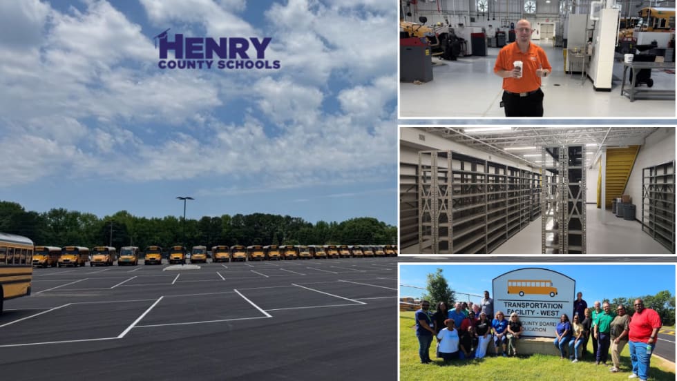 collage of photos of the new Henry County Schools transportation West building