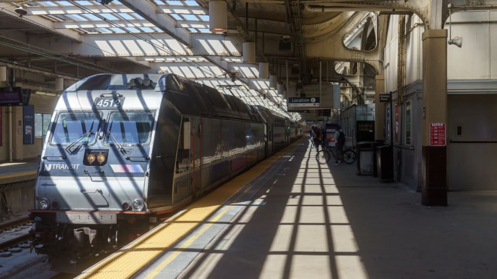 NJ TRANSIT rail station platform.