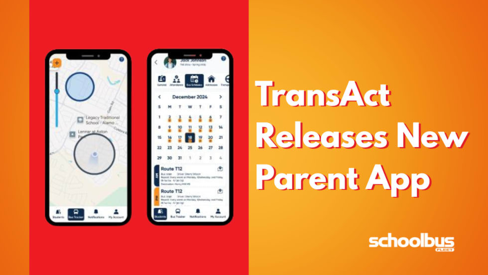 A graphic with screenshots of TransAct's new parent app and text reading "Transact Releases New Parent App".
