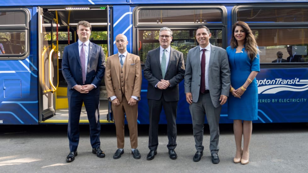 Zenobē Global Direcor of EV Fleet Tim Boothman; Zenobē Co-Founder and Director Steven Meersman; The Rt Hon Sir Keir Starmer; Brampton Mayor Patrick Brown, and Hon. Fouzia Younis, U.K.’s Consul-General