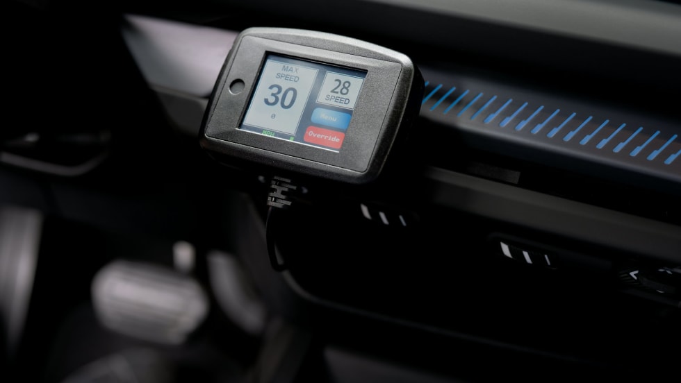 Digital vehicle display showing speed and driving information