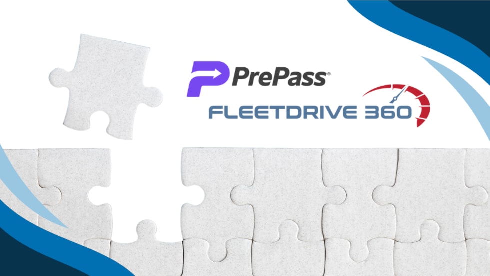 Mergers and acquisition graphic with PrePass and Fleetdrive logos