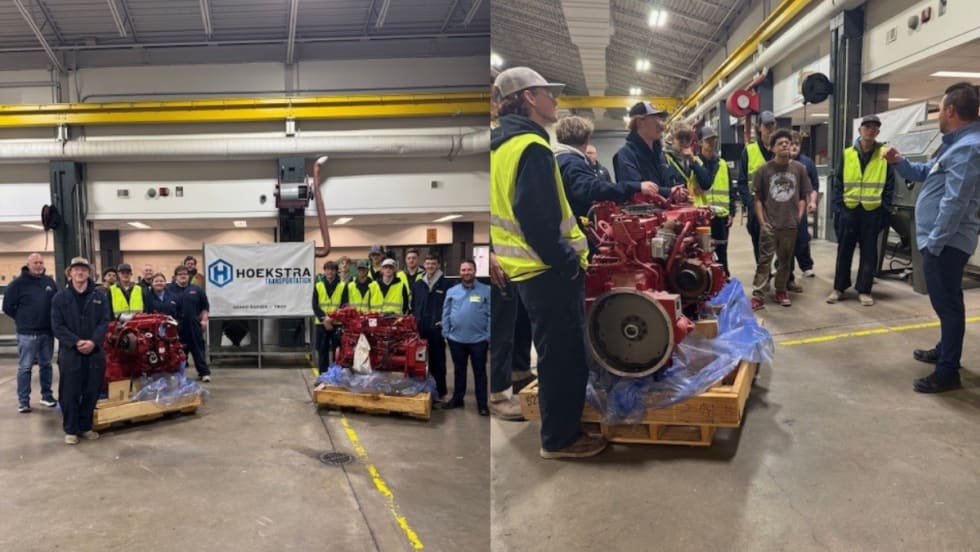 Two images of Hoekstra delivering two diesel engines to KCTC.