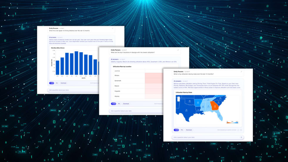 Illustration showing several Motive AI Answers screens