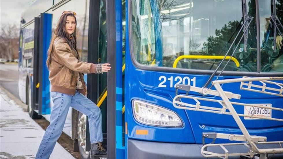 Mountain Line customer boarding a bus.