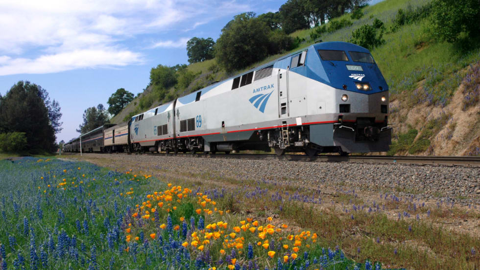 The California Zephyr train running during spring time.