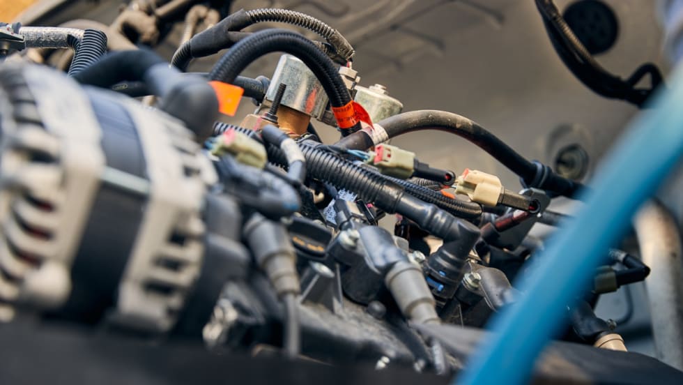 Up close image of an engine.