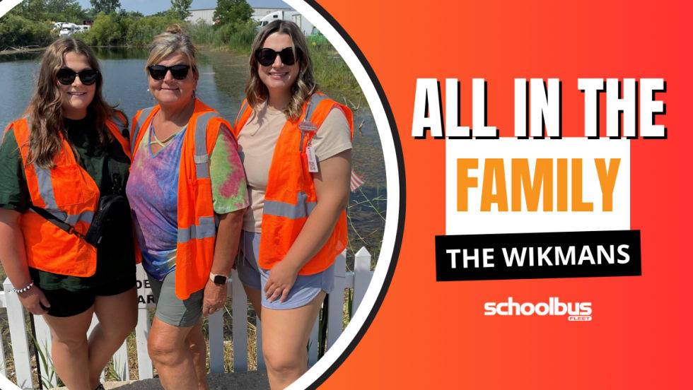 Brooke, Lisa, and Bethany Wikman pose in a photo as part of an orange, white and black graphic with text reading "All in the Family: The Wikmans."