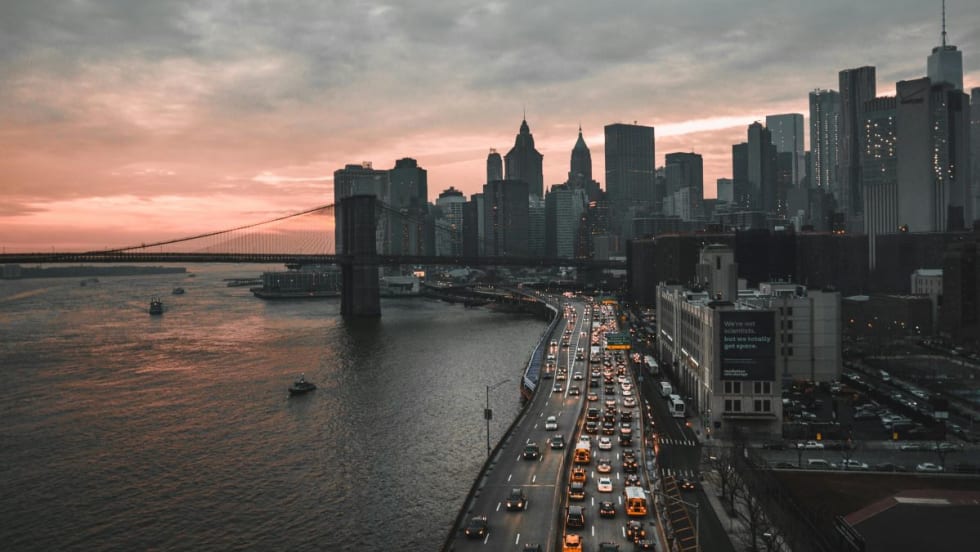 New York City expressway at dusk.