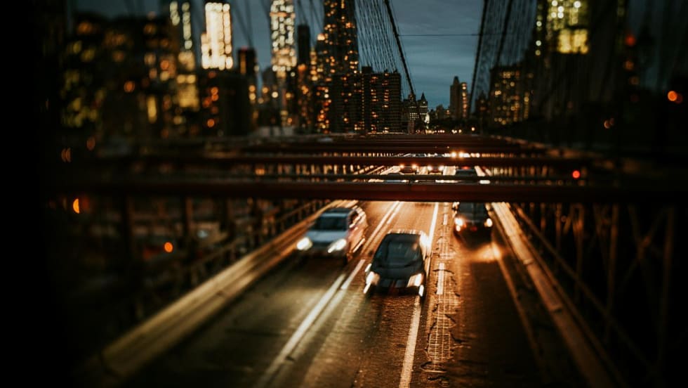 New York City traffic at night.