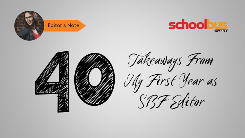 Graphic with chalkboard writing that says "40 takeaways from my first year as editor"
