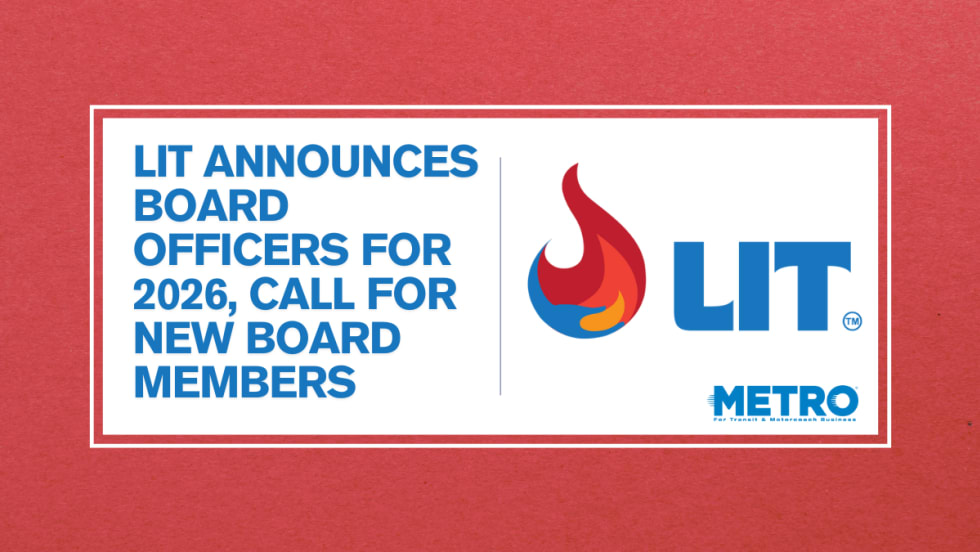A red, white and blue graphic with an LIT logo and text reading" LIT Announces Board Officers for 2026, Call for New Board Members."