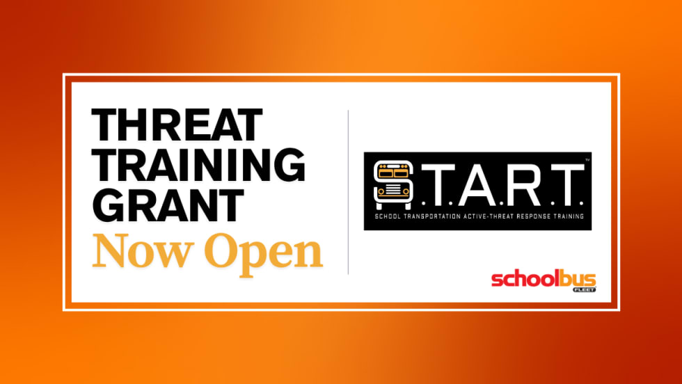 A white and orange graphic with text reading "Threat Training Grant Now Open."