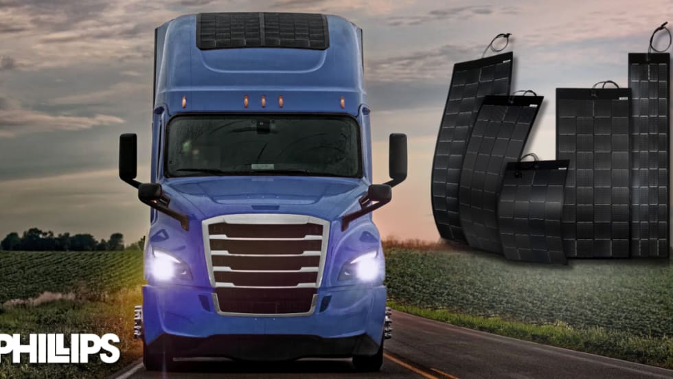 Freightliner Cascadia with Phillips Industries solar panels.