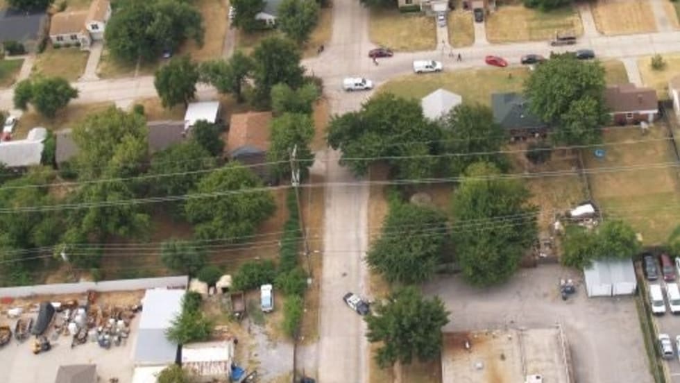 Aerial photo of the crime scene. Photo courtesy of Oklahoma City Police Department.