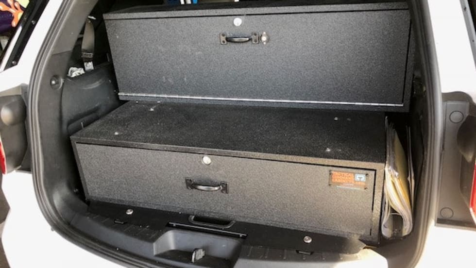The TAC-RDY400 from Tactical Command Cabinets carries three long guns and ammo in the top cabinet, which locks separately. [|CREDIT|]Photo: Tactical Command Cabinets