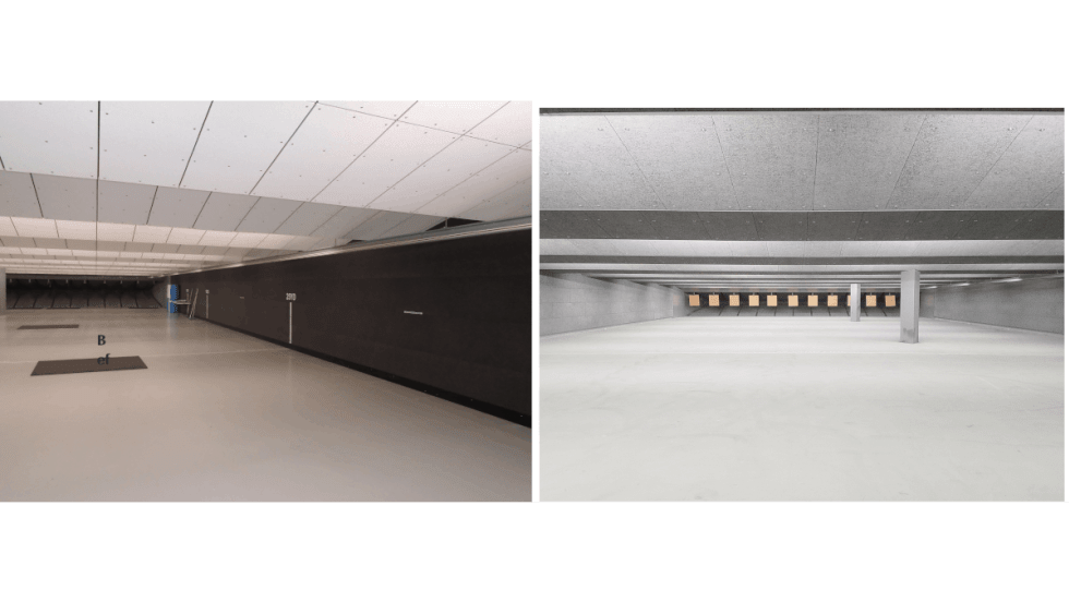 These photos show before and after images of the Portland (OR) Police Department range that Troy Acoustics outfitted with acoustics solutions.[|CREDIT|]Photo: Troy Acoustics