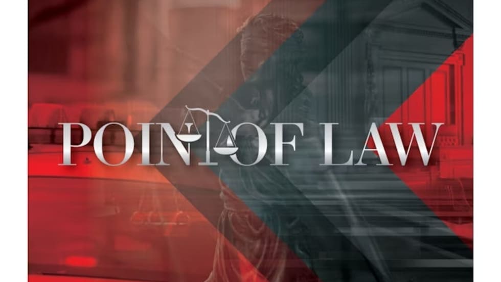 Point of Law logo with scales of justice in metallic silver text