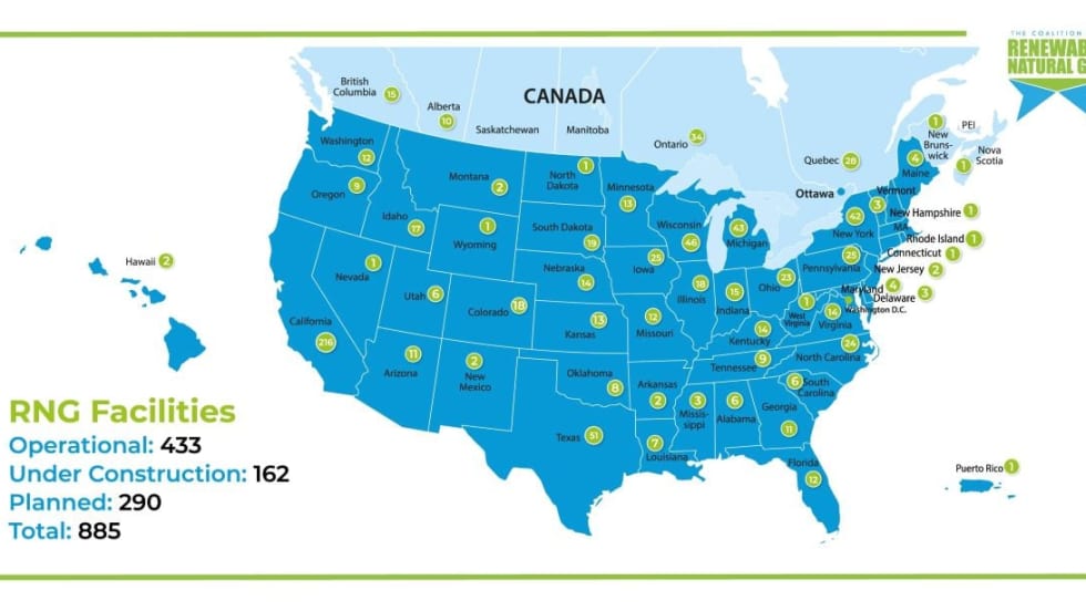 2024 map of North American RNG facililities