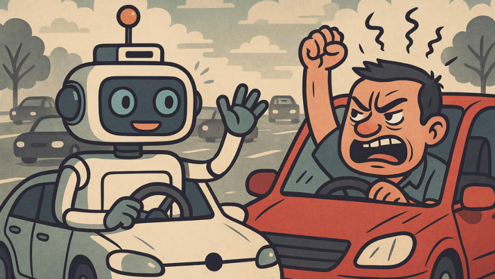 AI-generated robots & road rage image.