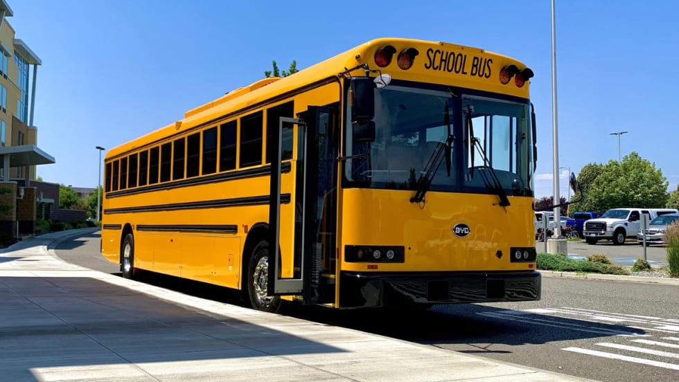 A BYD | RIDE Type D school bus.
