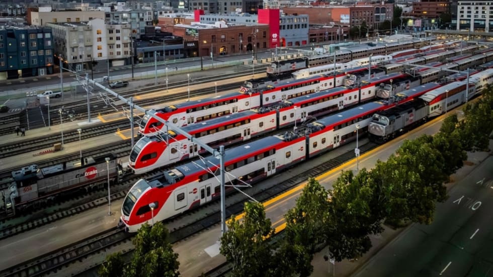 Aerial view of Caltrain's electric service. 