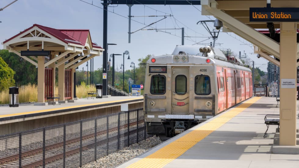 An RTD East Lake Commuter Rail at Union Station.