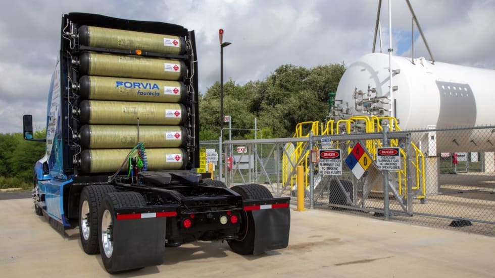 SWRI H2 truck at hydrogen fueling station. 