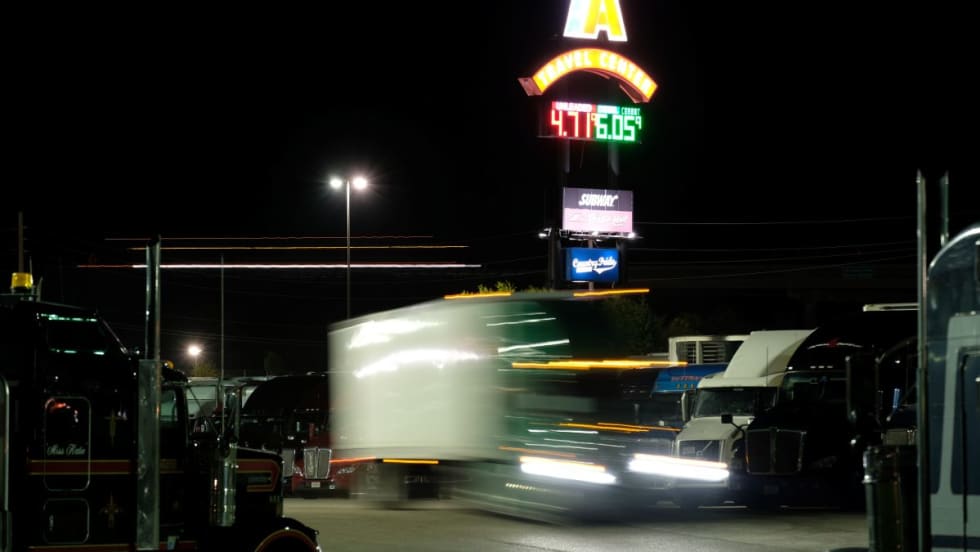 Truckstop at night.