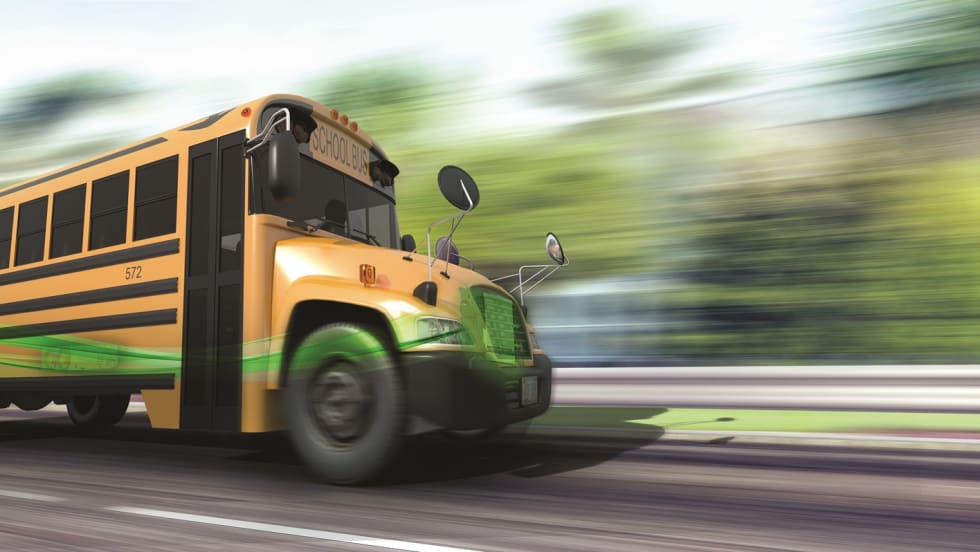 illustration of a thermal system on an electric bus driving down the road