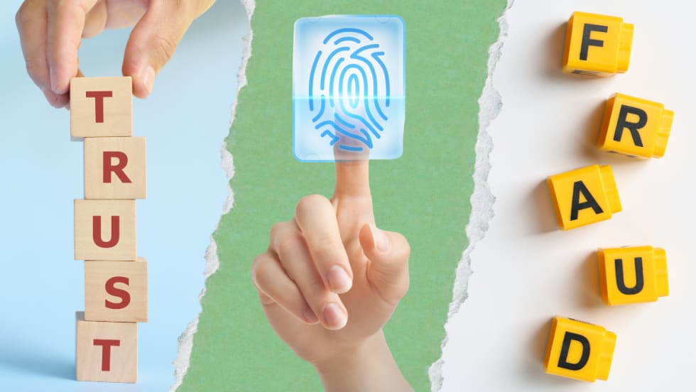 Illustration showing trust, verification, and fraud images