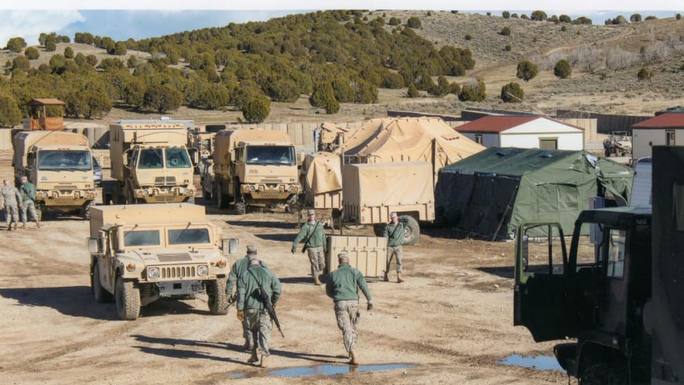 U.S. Army Humvees in a desert.
