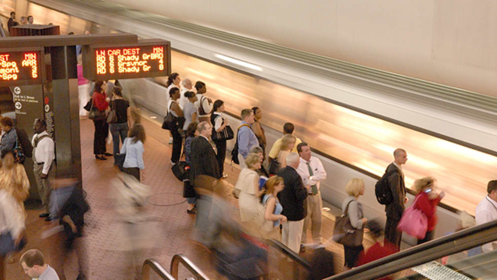 Busy WMATA rail station.