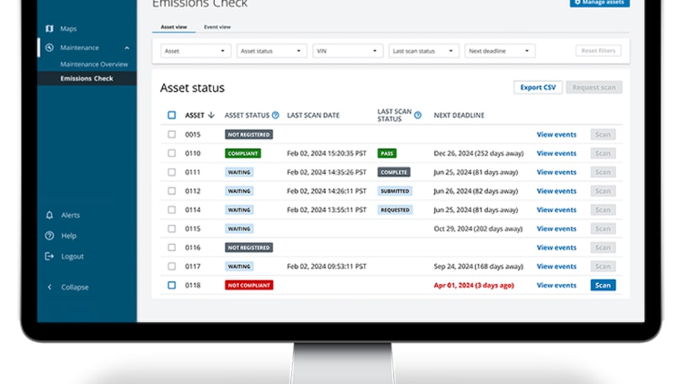 Zonar telematics emissions dashboard.