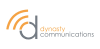 Logo for Dynasty Communications featuring a stylized gray "d" and orange arcs resembling signal waves.