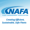 Logo of the NAFA Fleet Management Association, featuring blue text and an abstract graphic, with the tagline "Creating Efficient, Sustainable, Safe Fleets".