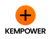 Kempower logo featuring an orange circle with a black plus sign in the center, positioned above the word “Kempower” in bold black uppercase letters.