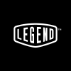 Square 1:1 logo with black backgroyndand LEGEND brand name in white capital font with outline to resemble an emblem.