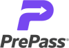 Graphic and text logo with a purple letter "P" with an arrow cut out in the center. "PrePass" text below in black with registered trademark.