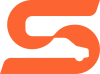 Bold orange stylized 'S' logo on a black background featuring a sleek car silhouette in negative space — modern automotive branding for apps and dealerships.