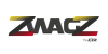 ZWAGZ logo in bold black 3D letters, with the top of the Zs highlighted in yellow and the bottom in red, and the text 'by ZZZ' with a lightning bolt design below on the right.
