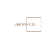 Minimalist logo with the words 'LEKE SERVICES' in brown, positioned beside an outlined square on a white background.