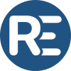 Logo with the white letters 'RE' inside a blue circle, with the 'E' stylized using three horizontal bars.