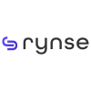 Minimalist Rynse logo: bold rounded black wordmark 'rynse' with a modern purple-blue stylized 'r' icon on white background, clean tech brand aesthetic.