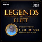 “Legends of Fleet” featuring a dark textured background with gold accents, large metallic gold title text centered, and a framed portrait of Carl Nelson with subtitle identifying him as a retired fleet manager, along with Work Truck and Legend logos at the top.